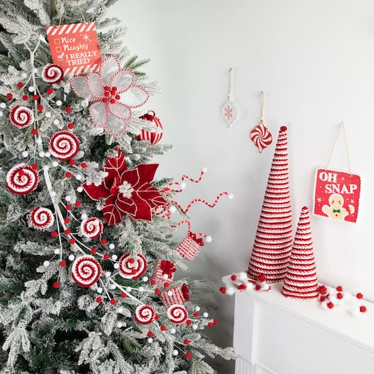 2.5ft. Red & White Striped Candy Cane Swirls and Pom Poms Christmas Garland